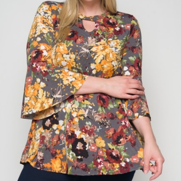 1X Fall colors - blouse with 3/4 bell sleeves - Picture 2 of 2